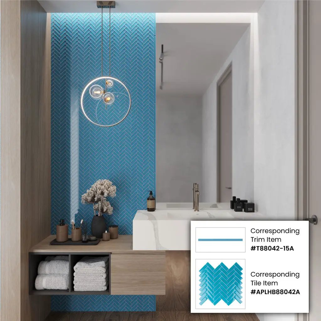 Sapphire Blue 11x13 Glossy Herringbone Glass Mosaic Tile (5 pack, 4.8125 sq ft/case) by Apollo Tile