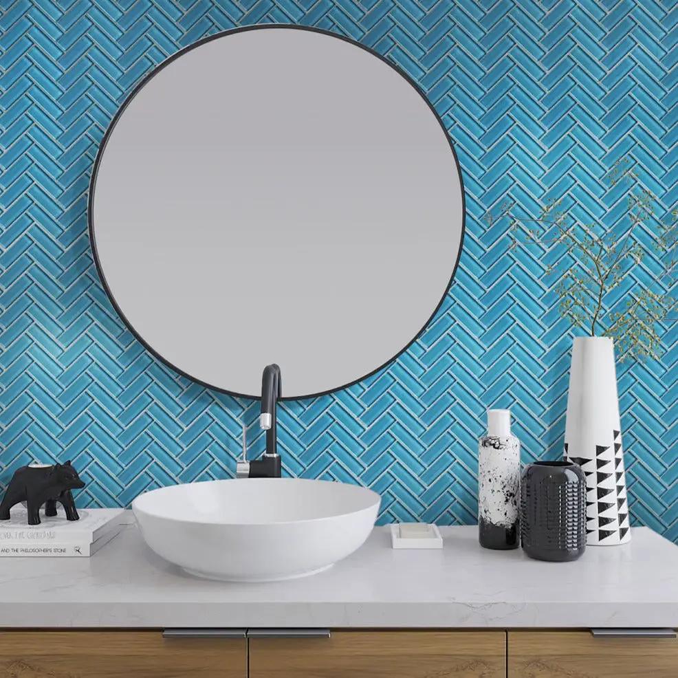 Sapphire Blue 11x13 Glossy Herringbone Glass Mosaic Tile (5 pack, 4.8125 sq ft/case) by Apollo Tile