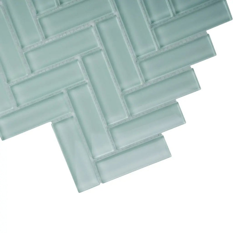 Blizzard Blue 11x13 Glossy Herringbone Glass Mosaic Tile (5 pack, 4.8125 sq ft/case) by Apollo Tile