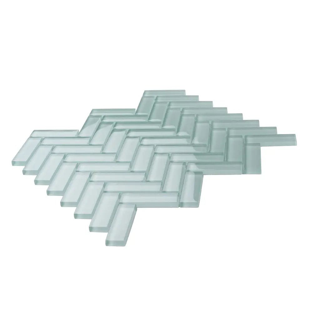 Blizzard Blue 11x13 Glossy Herringbone Glass Mosaic Tile (5 pack, 4.8125 sq ft/case) by Apollo Tile