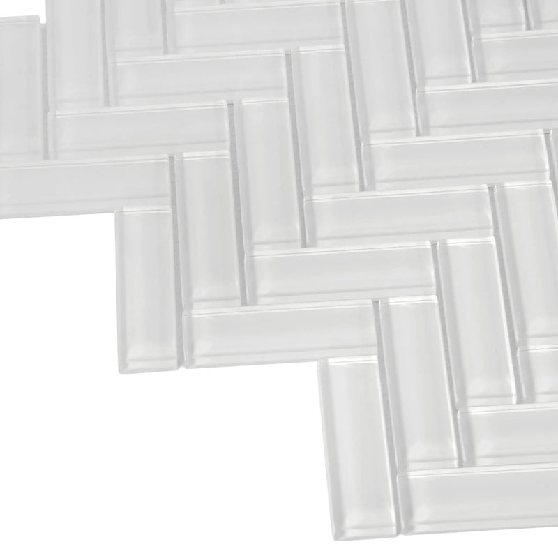 White 11x13 Glossy Herringbone Glass Mosaic Tile (5 pack, 4.8125 sq ft/case) by Apollo Tile