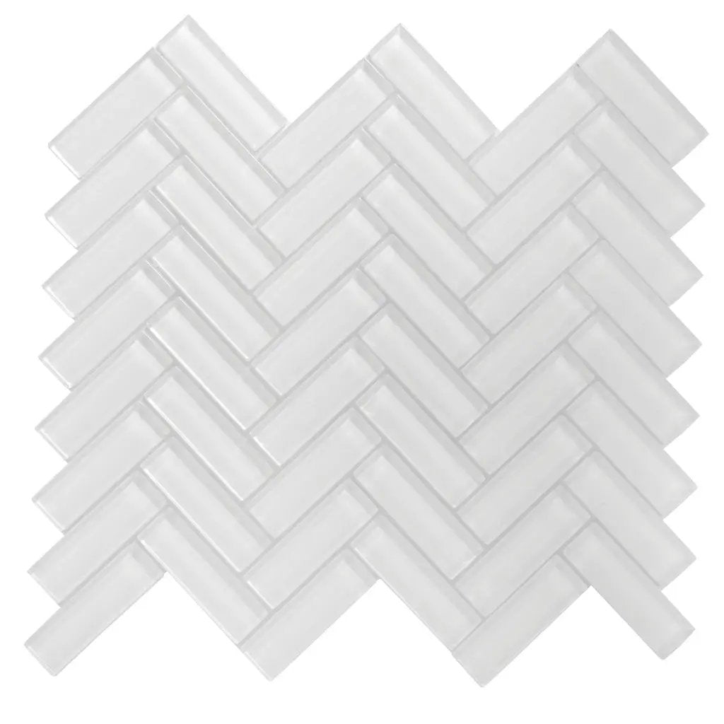 White 11x13 Glossy Herringbone Glass Mosaic Tile (5 pack, 4.8125 sq ft/case) by Apollo Tile