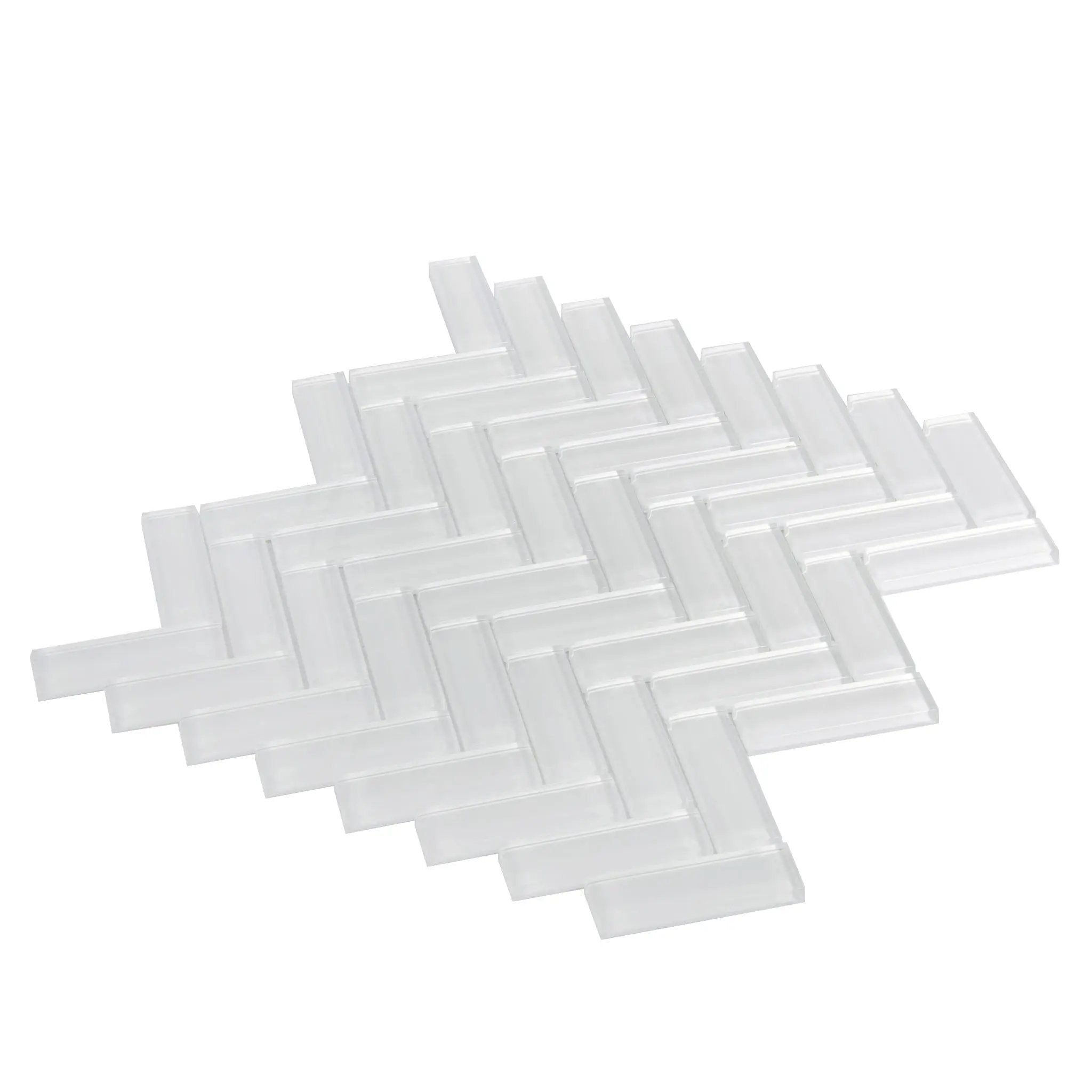 White 11x13 Glossy Herringbone Glass Mosaic Tile (5 pack, 4.8125 sq ft/case) by Apollo Tile