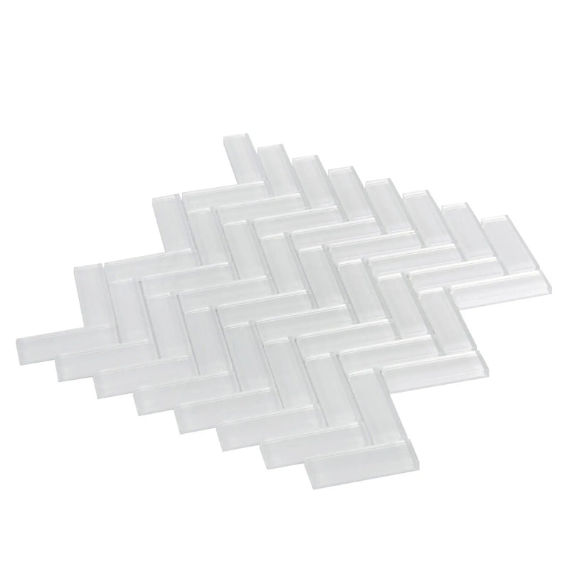 White 11x13 Glossy Herringbone Glass Mosaic Tile (5 pack, 4.8125 sq ft/case) by Apollo Tile