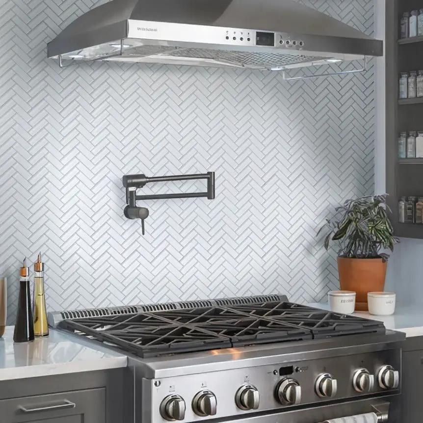 White 11x13 Glossy Herringbone Glass Mosaic Tile (5 pack, 4.8125 sq ft/case) by Apollo Tile