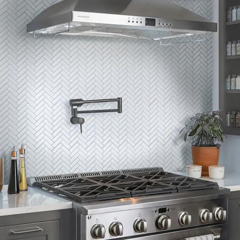 White 11x13 Glossy Herringbone Glass Mosaic Tile (5 pack, 4.8125 sq ft/case) by Apollo Tile