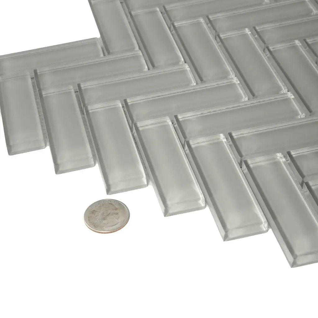 Beige 11x13 Glossy Herringbone Glass Mosaic Tile (5 pack, 4.8125 sq ft/case) by Apollo Tile