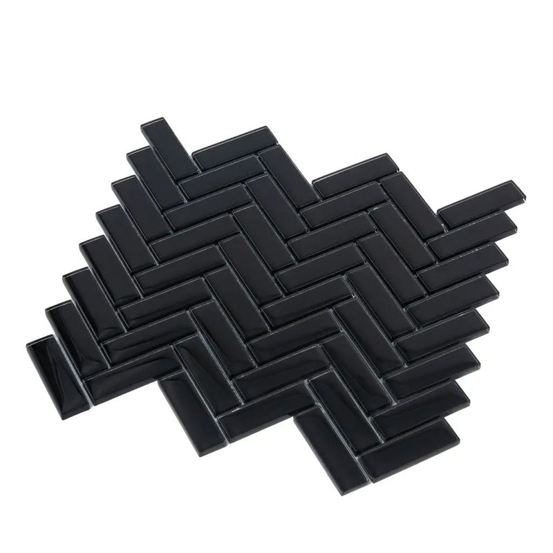 Black 11x13 Glossy Herringbone Glass Mosaic Tile (5 pack, 4.8125 sq ft/case) by Apollo Tile
