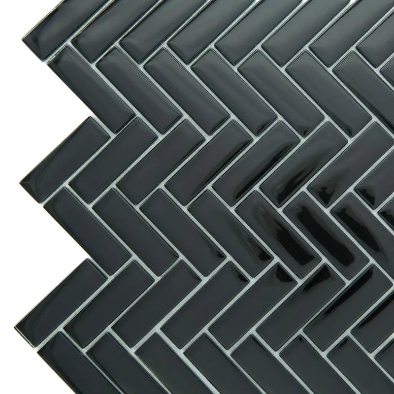 Black 11x13 Glossy Herringbone Glass Mosaic Tile (5 pack, 4.8125 sq ft/case) by Apollo Tile