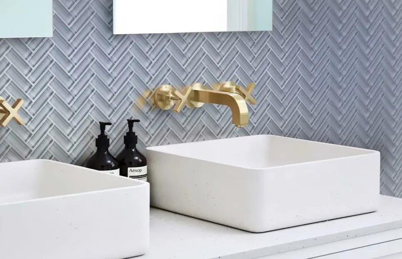 Gray 11x13 Glossy Herringbone Glass Mosaic Tile (5 pack, 4.8125 sq ft/case) by Apollo Tile