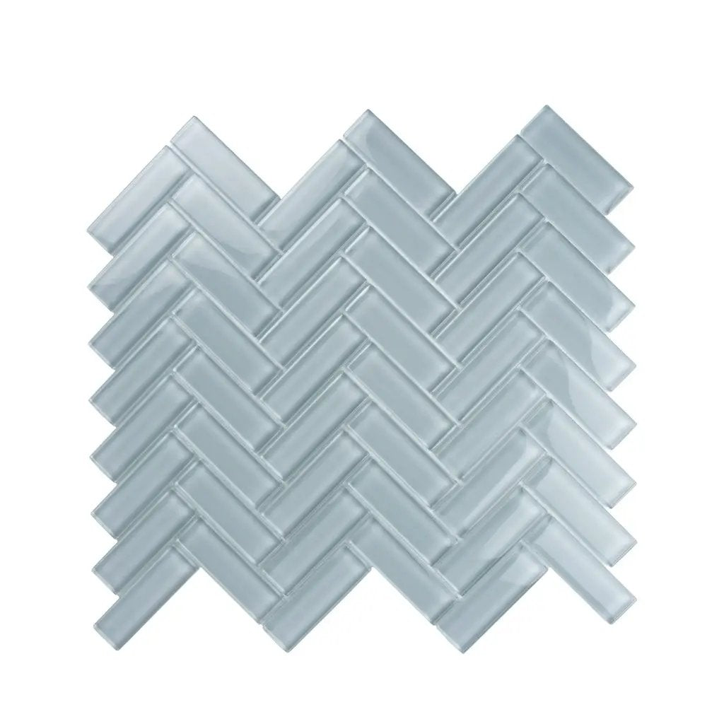 Gray 11x13 Glossy Herringbone Glass Mosaic Tile (5 pack, 4.8125 sq ft/case) by Apollo Tile