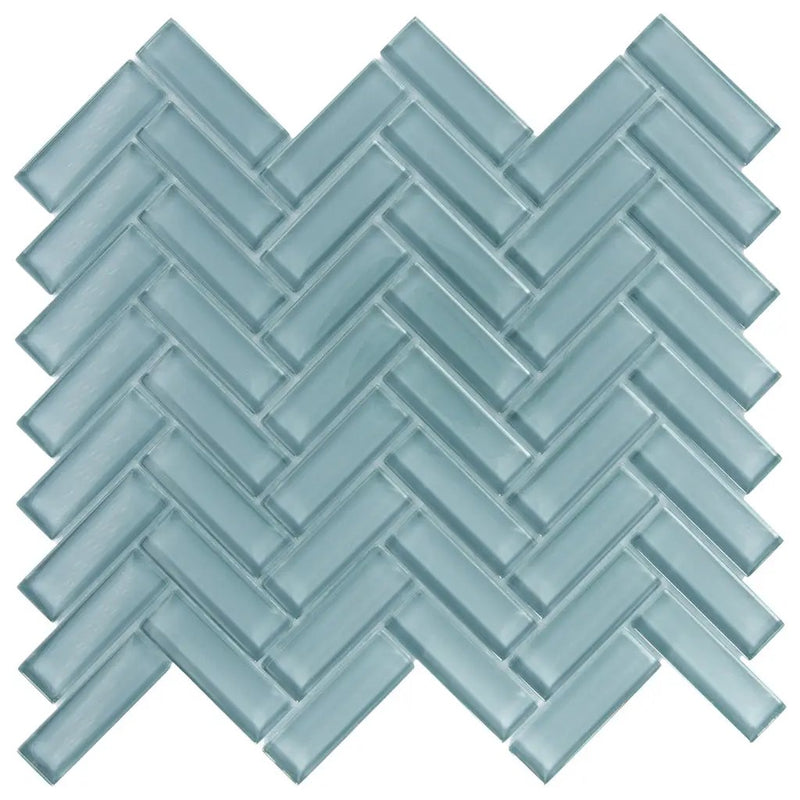 Stone Blue 11x13 Glossy Herringbone Glass Mosaic Tile (5 pack, 4.8125 sq ft/case) by Apollo Tile