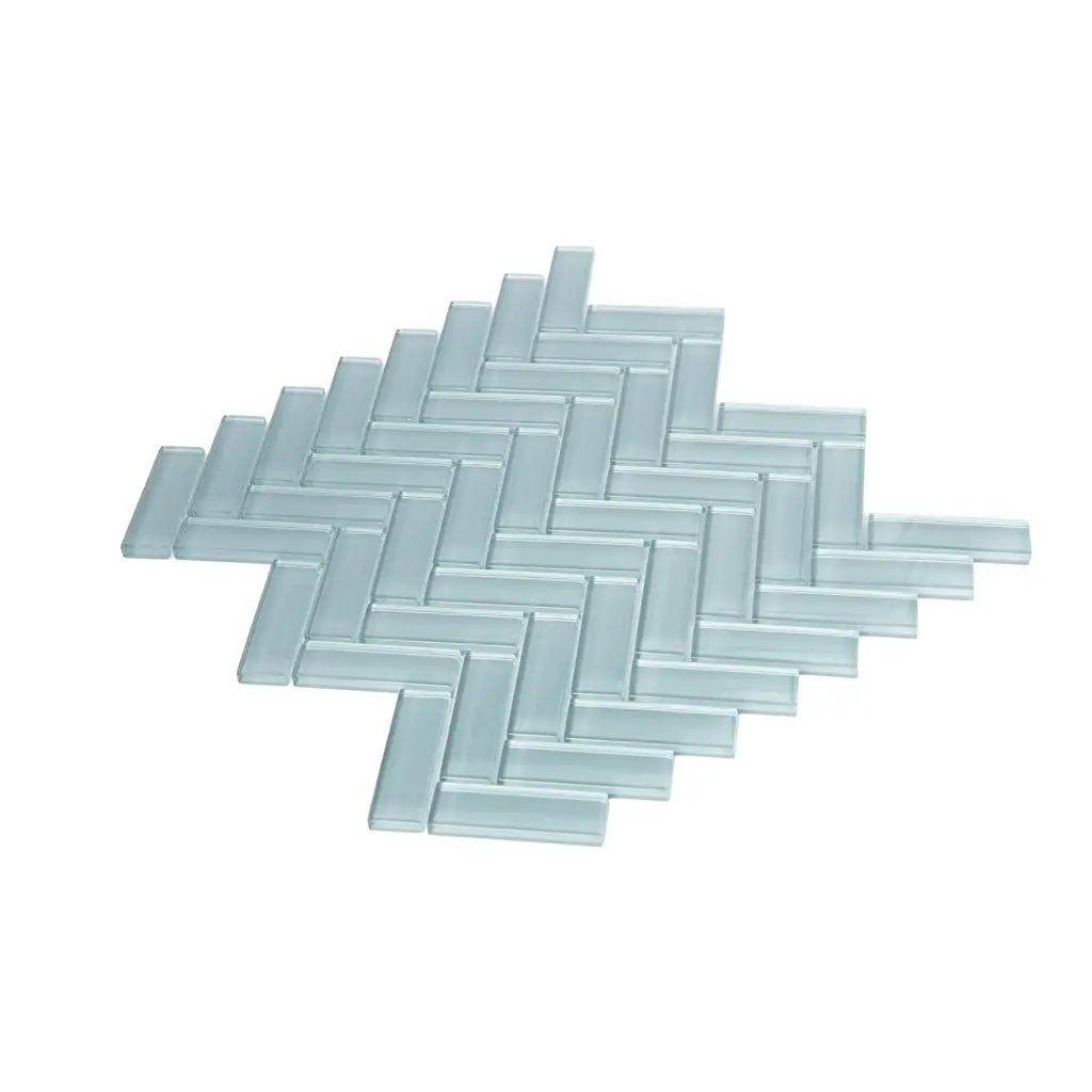 Stone Blue 11x13 Glossy Herringbone Glass Mosaic Tile (5 pack, 4.8125 sq ft/case) by Apollo Tile