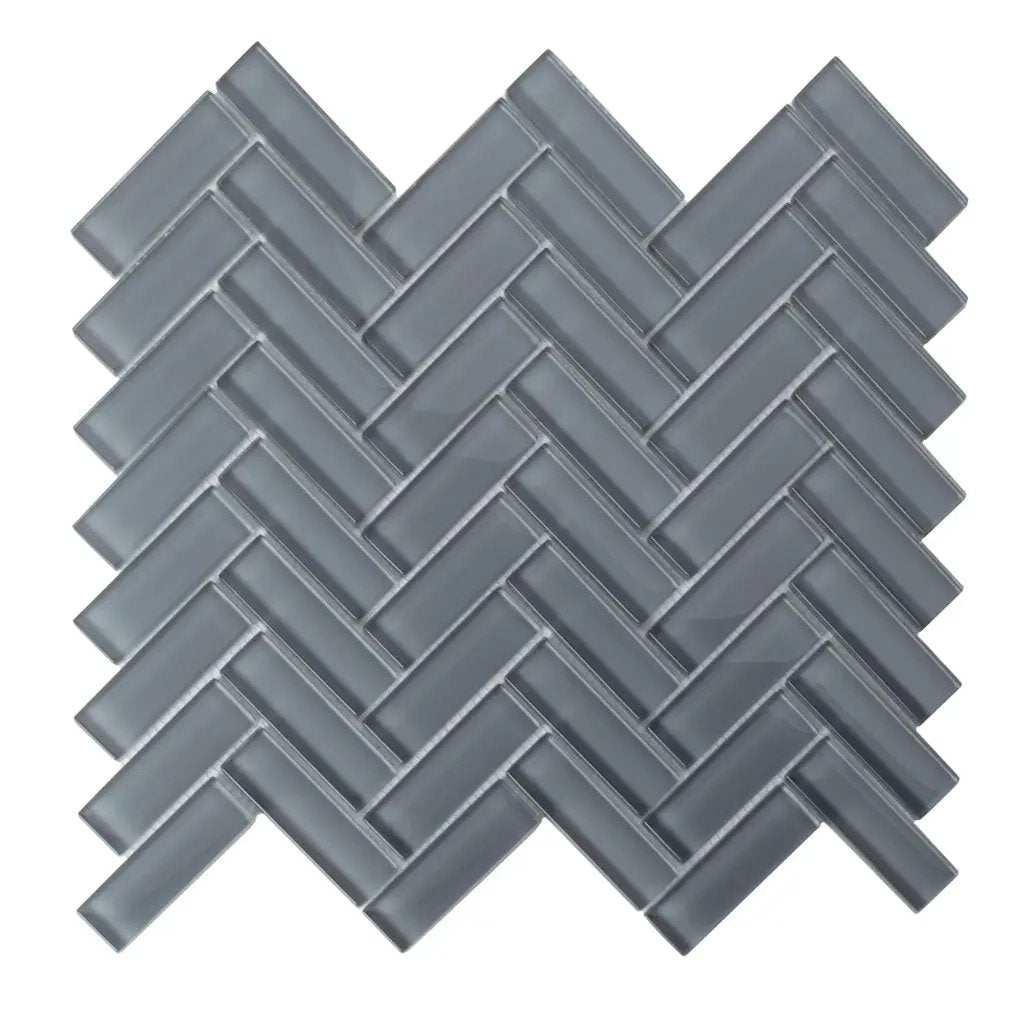 Coin Gray 11x13 Glossy Herringbone Glass Mosaic Tile (5 pack, 4.8125 sq ft/case) by Apollo Tile