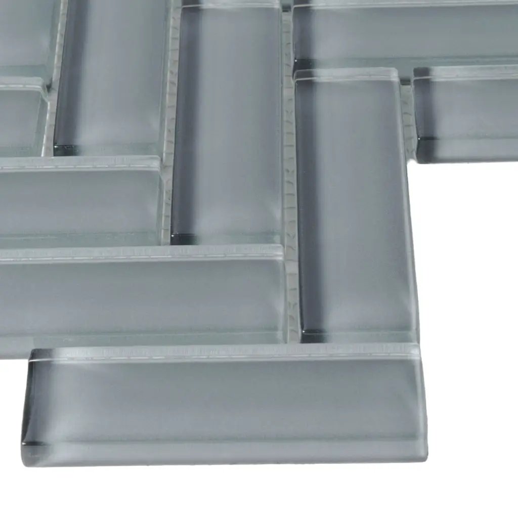 Coin Gray 11x13 Glossy Herringbone Glass Mosaic Tile (5 pack, 4.8125 sq ft/case) by Apollo Tile