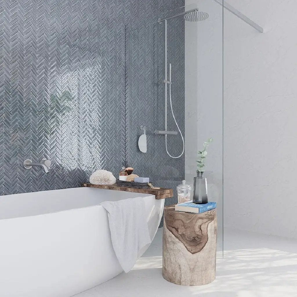 Coin Gray 11x13 Glossy Herringbone Glass Mosaic Tile (5 pack, 4.8125 sq ft/case) by Apollo Tile