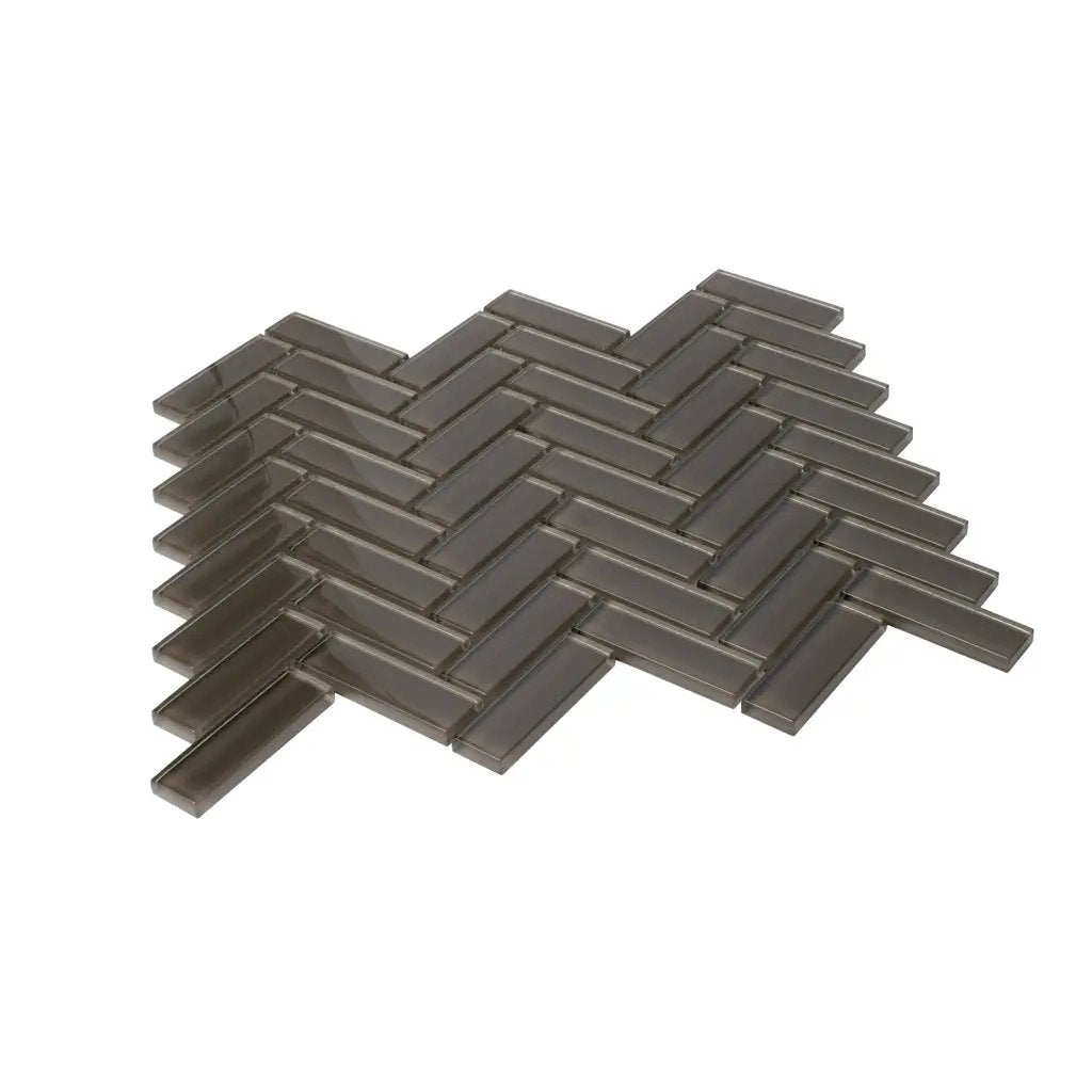 Ash Gray 11x13 Glossy Herringbone Glass Mosaic Tile (5 pack, 4.8125 sq ft/case) by Apollo Tile