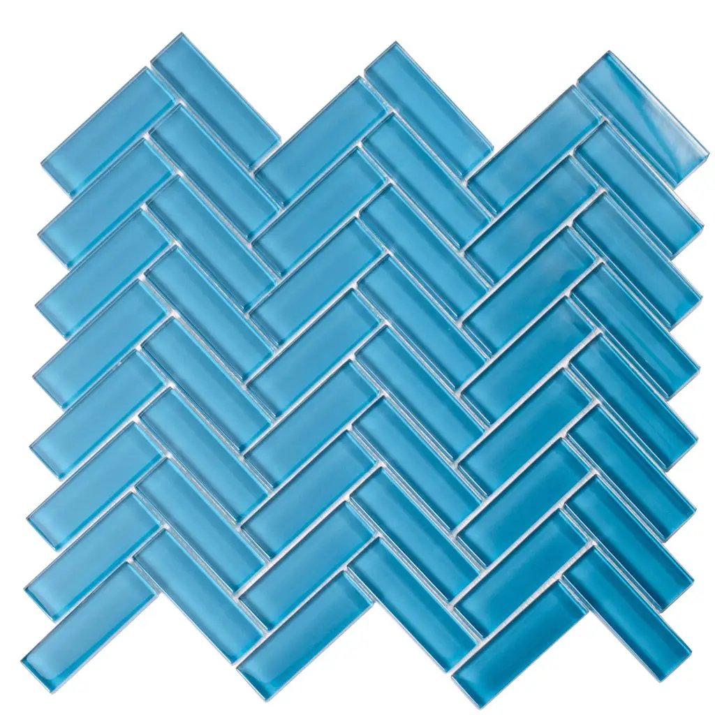 Cerulean Blue 11x13 Glossy Herringbone Glass Mosaic Tile (5 pack, 4.8125 sq ft/case) by Apollo Tile
