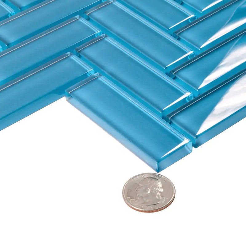 Cerulean Blue 11x13 Glossy Herringbone Glass Mosaic Tile (5 pack, 4.8125 sq ft/case) by Apollo Tile