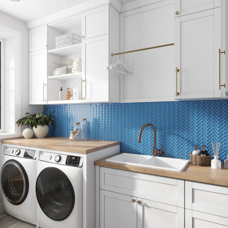 Cerulean Blue 0.5x12 Glossy Glass Pencil Tile Trim (10 pack, 0.5 sq ft/case) by Apollo Tile