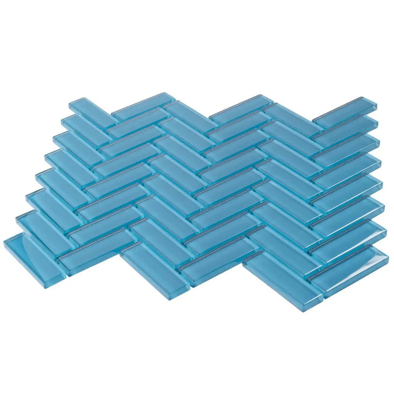 Cerulean Blue 11x13 Glossy Herringbone Glass Mosaic Tile (5 pack, 4.8125 sq ft/case) by Apollo Tile