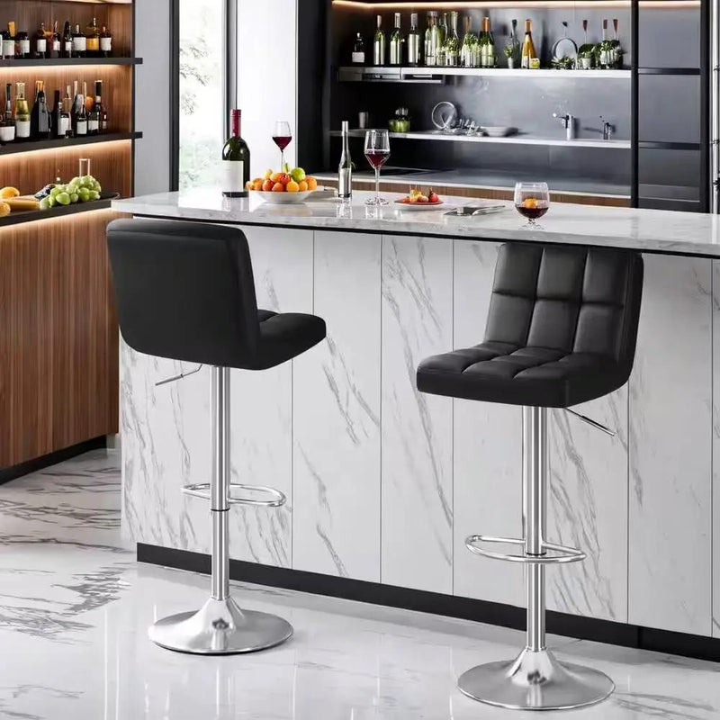 Set of 2- Black Faux Leather Barstool with Low Back Swivel Seat by HomePacific