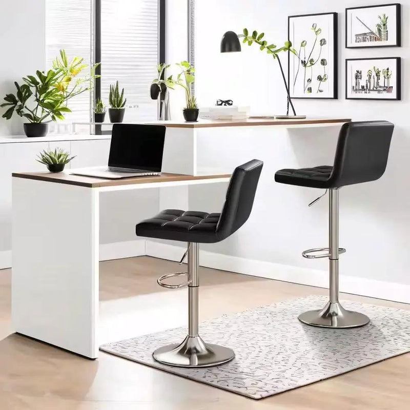 Set of 2- Black Faux Leather Barstool with Low Back Swivel Seat by HomePacific