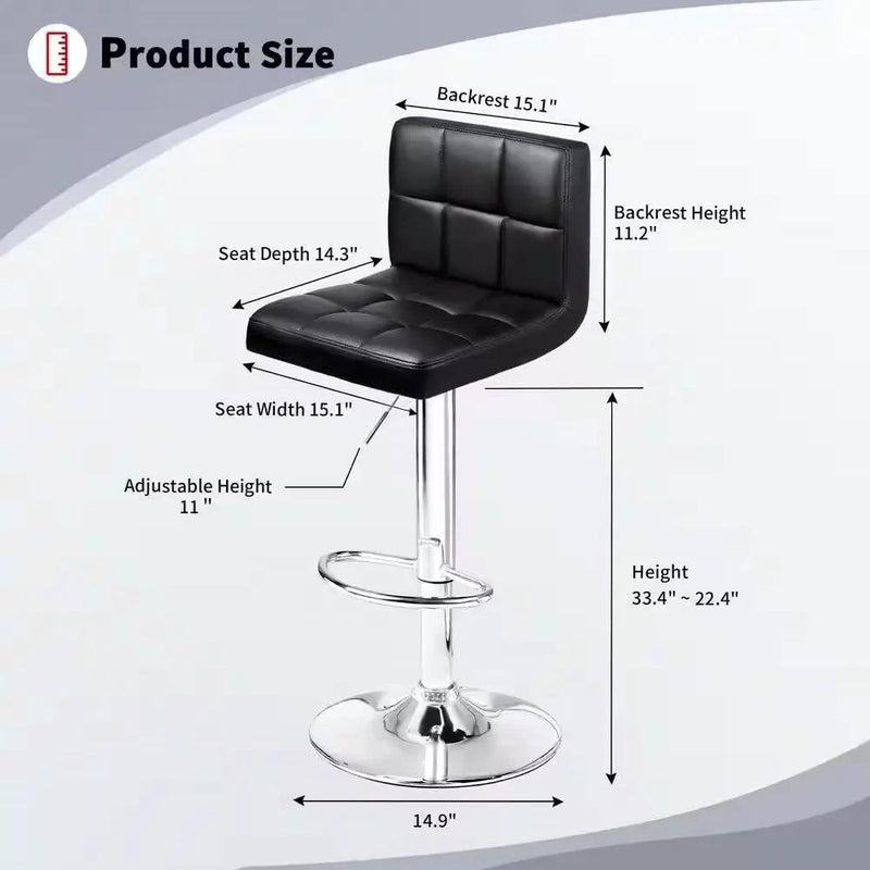 Set of 2- Black Faux Leather Barstool with Low Back Swivel Seat by HomePacific