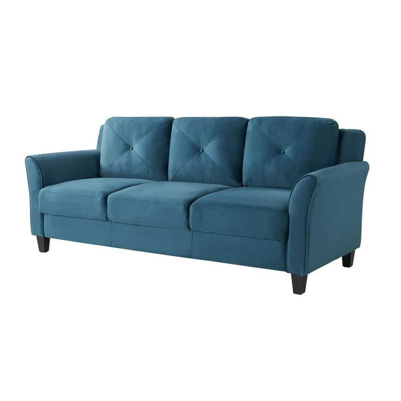 Modern 3-Seater Upholstered Sofa in Blue Microfiber with Button Tufted Cushions by HomePacific