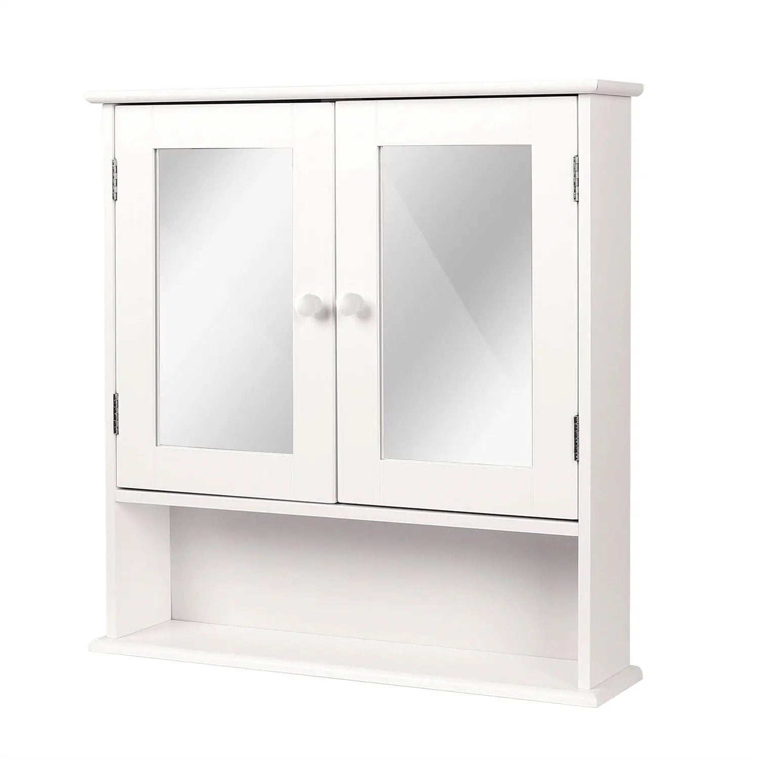 White 2-Door Mirrored Medicine Cabinet with Open Shelf by HomePacific