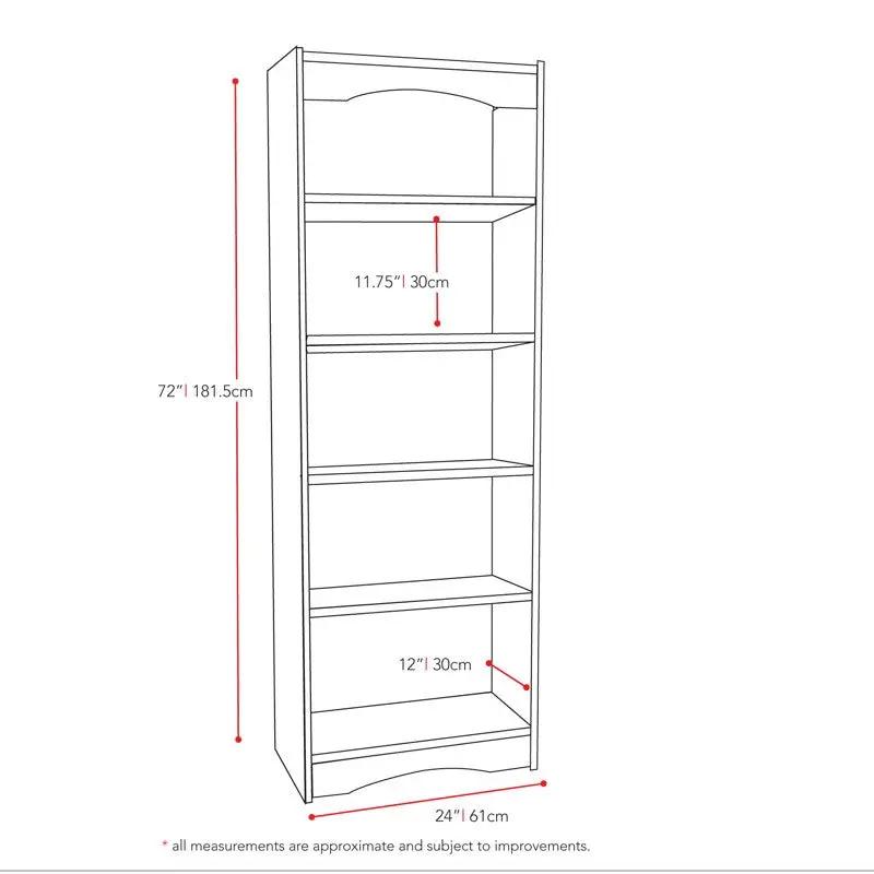 White 72-inch High Bookcase with Soft Arches and 5 Shelves by HomePacific