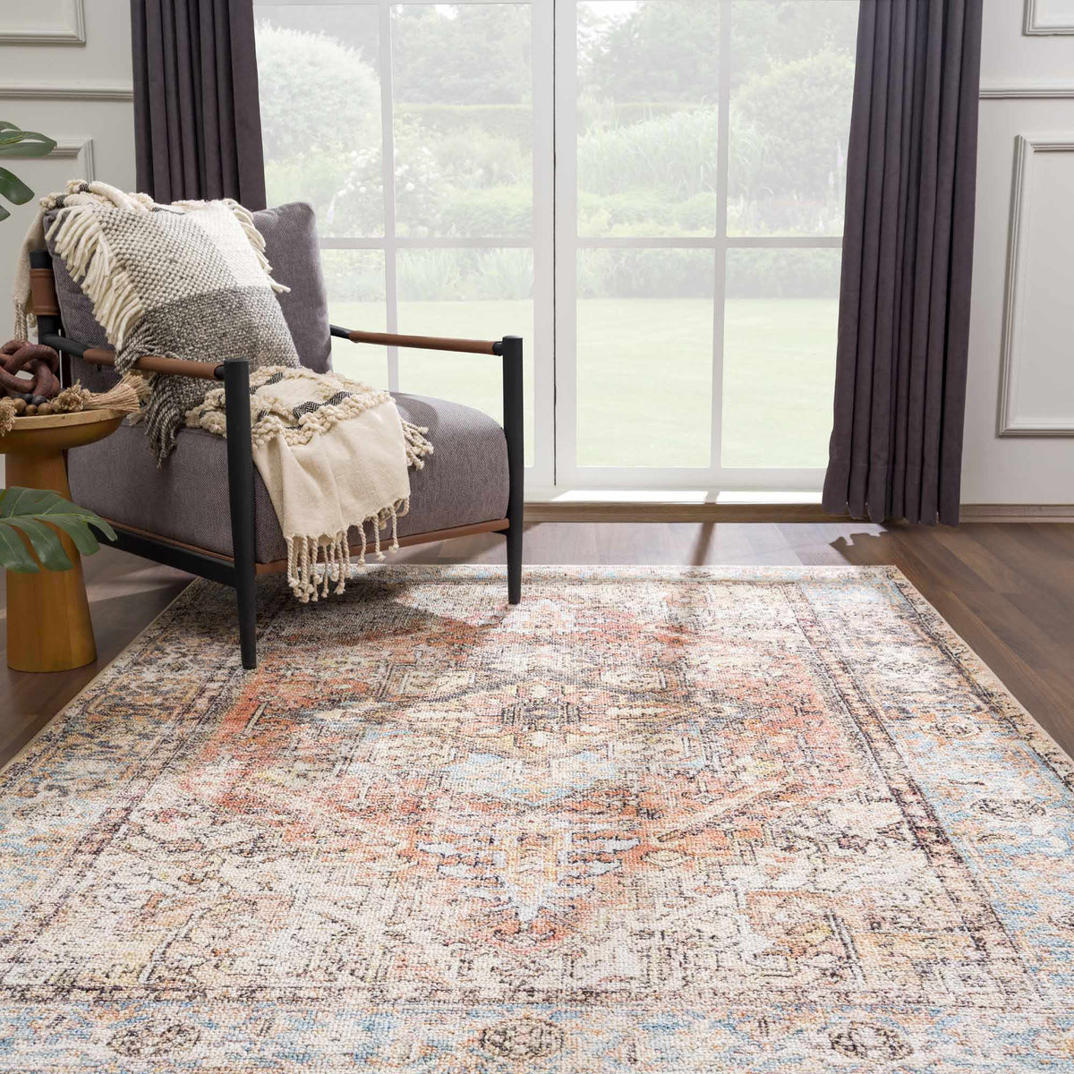 Beck Peach Washable Area Rug - Clearance, installed in a room