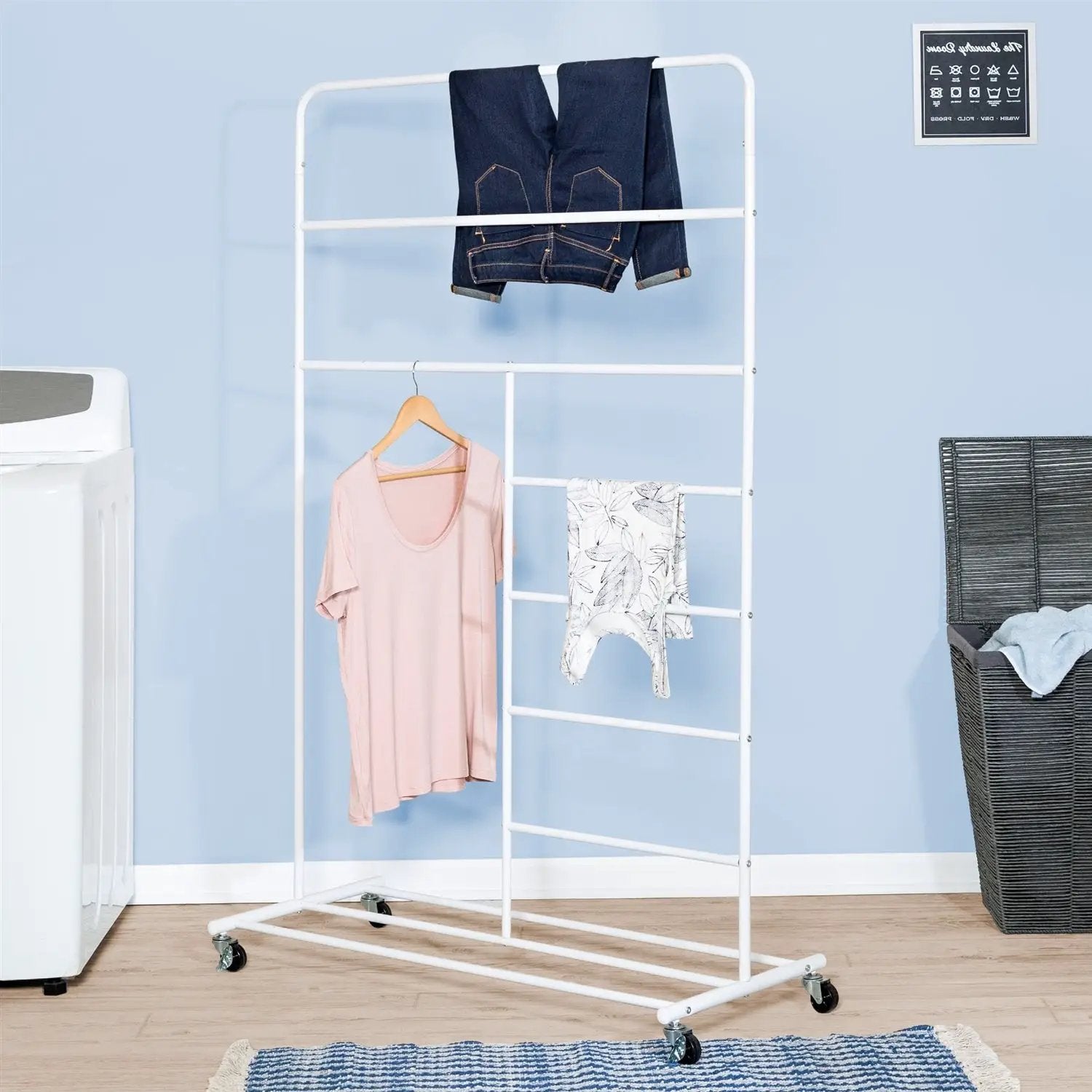 White Rolling Multi Use Laundry Clothes Drying Rack by HomePacific