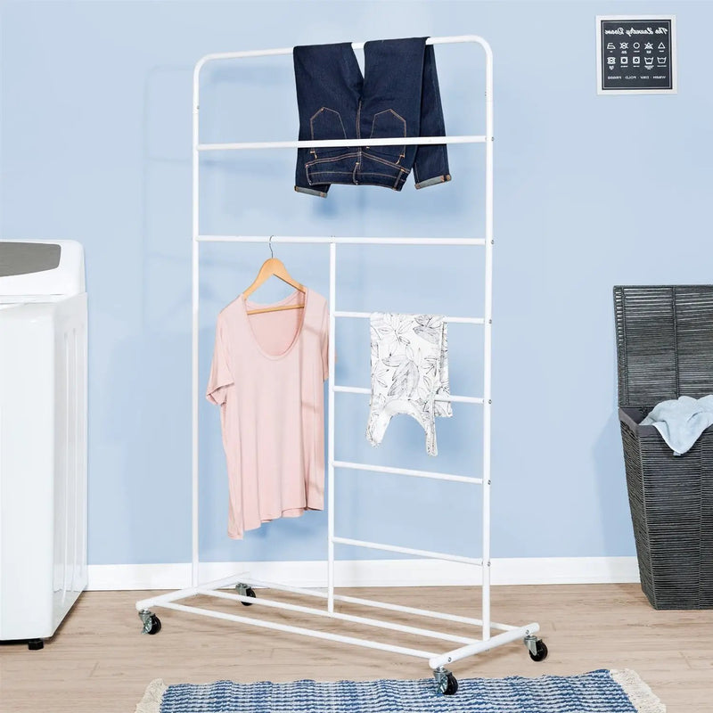 White Rolling Multi Use Laundry Clothes Drying Rack by HomePacific