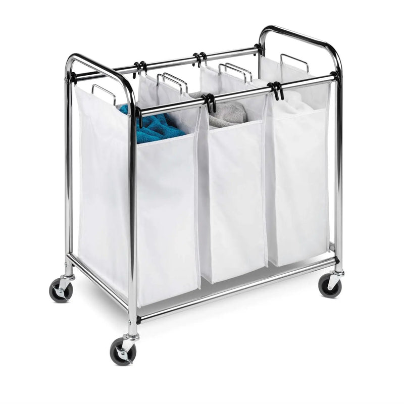 Heavy Duty Commercial Grade Laundry Sorter Hamper Cart in White Chrome by HomePacific