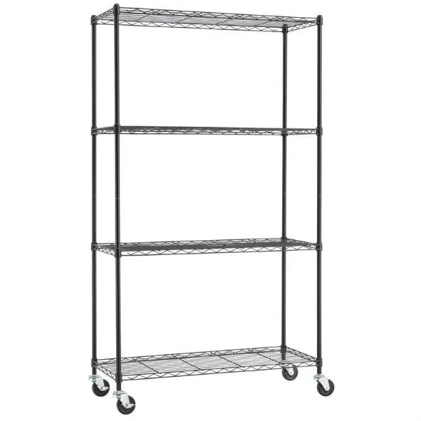 Heavy Duty Black Steel 4-Tier Shelving Unit with Locking Casters by HomePacific