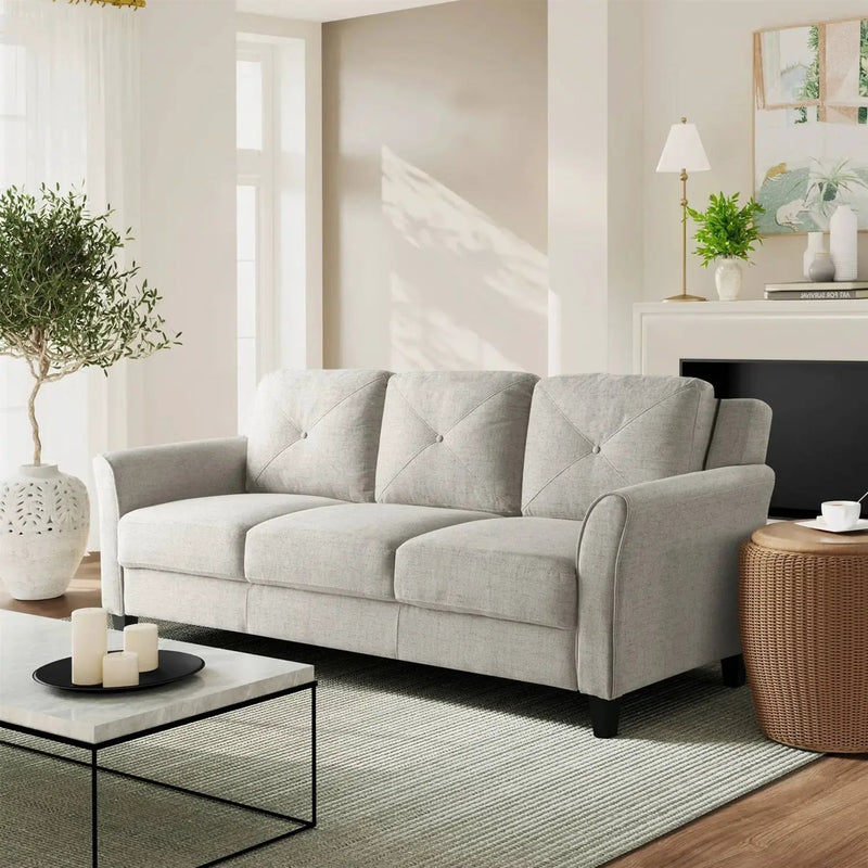 Modern 3-Seater Upholstered Sofa in Cream Microfiber with Button Tufted Cushions by HomePacific