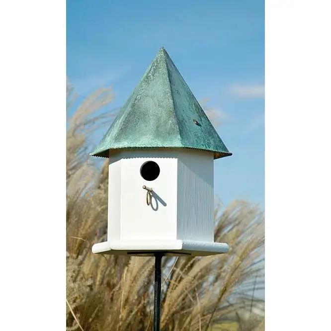 White Octagonal Bird House with Verdigris Copper Roof - Made in USA by HomePacific