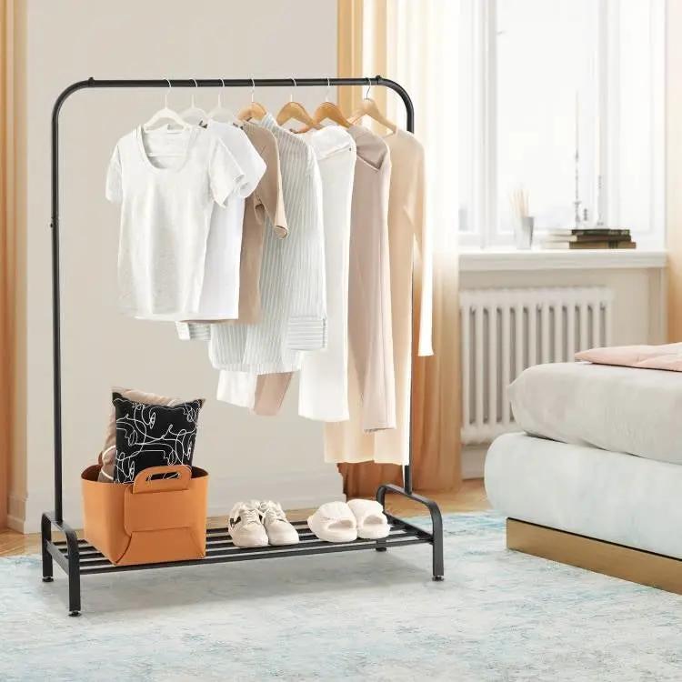 Heavy Duty Metal Garment Rack Clothes Hanging Rod with Bottom Storage Shelf by HomePacific