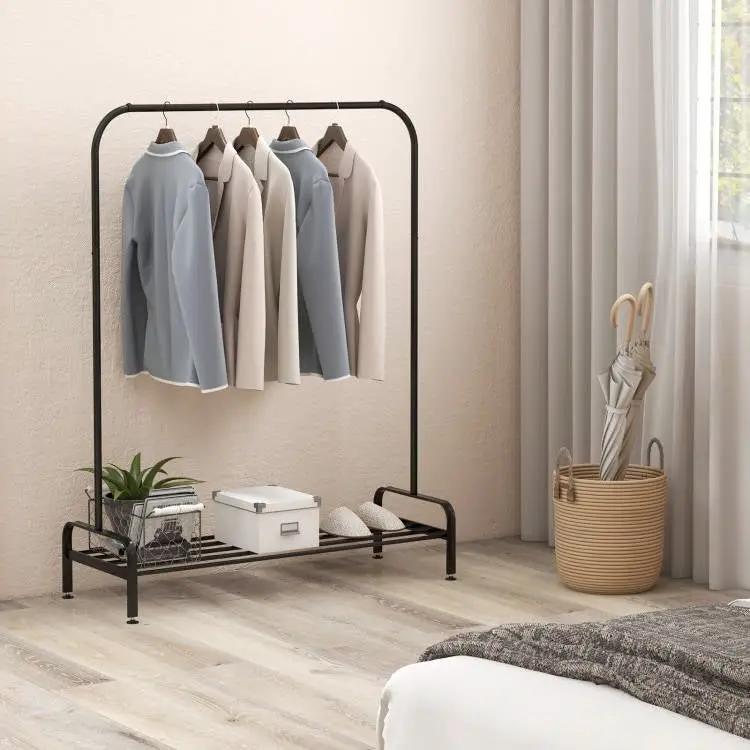 Heavy Duty Metal Garment Rack Clothes Hanging Rod with Bottom Storage Shelf by HomePacific
