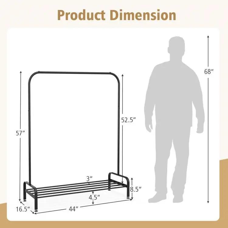 Heavy Duty Metal Garment Rack Clothes Hanging Rod with Bottom Storage Shelf by HomePacific