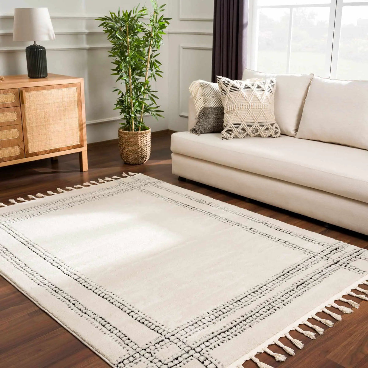 Ryuu Black & White Area Rug - Clearance, installed in a room