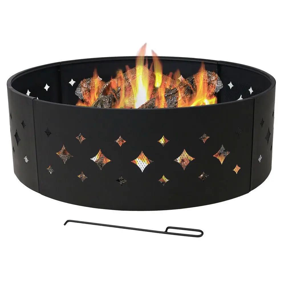 Heavy Duty 36-inch Black Steel Fire Pit Ring with Diamond Pattern by HomePacific