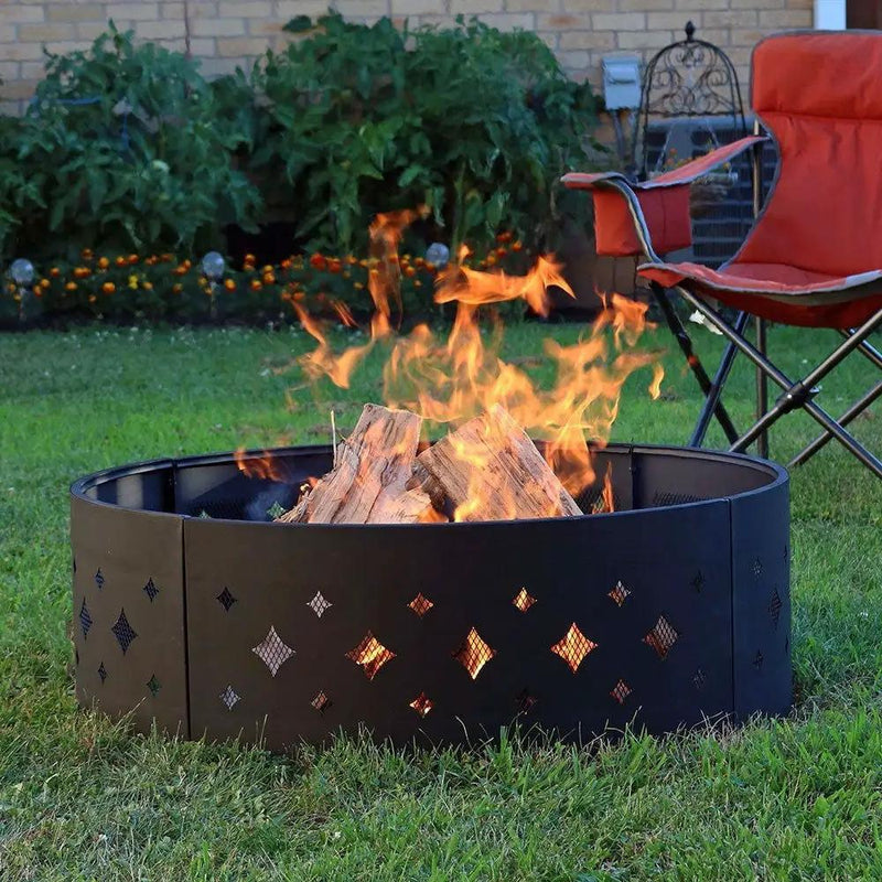 Heavy Duty 36-inch Black Steel Fire Pit Ring with Diamond Pattern by HomePacific