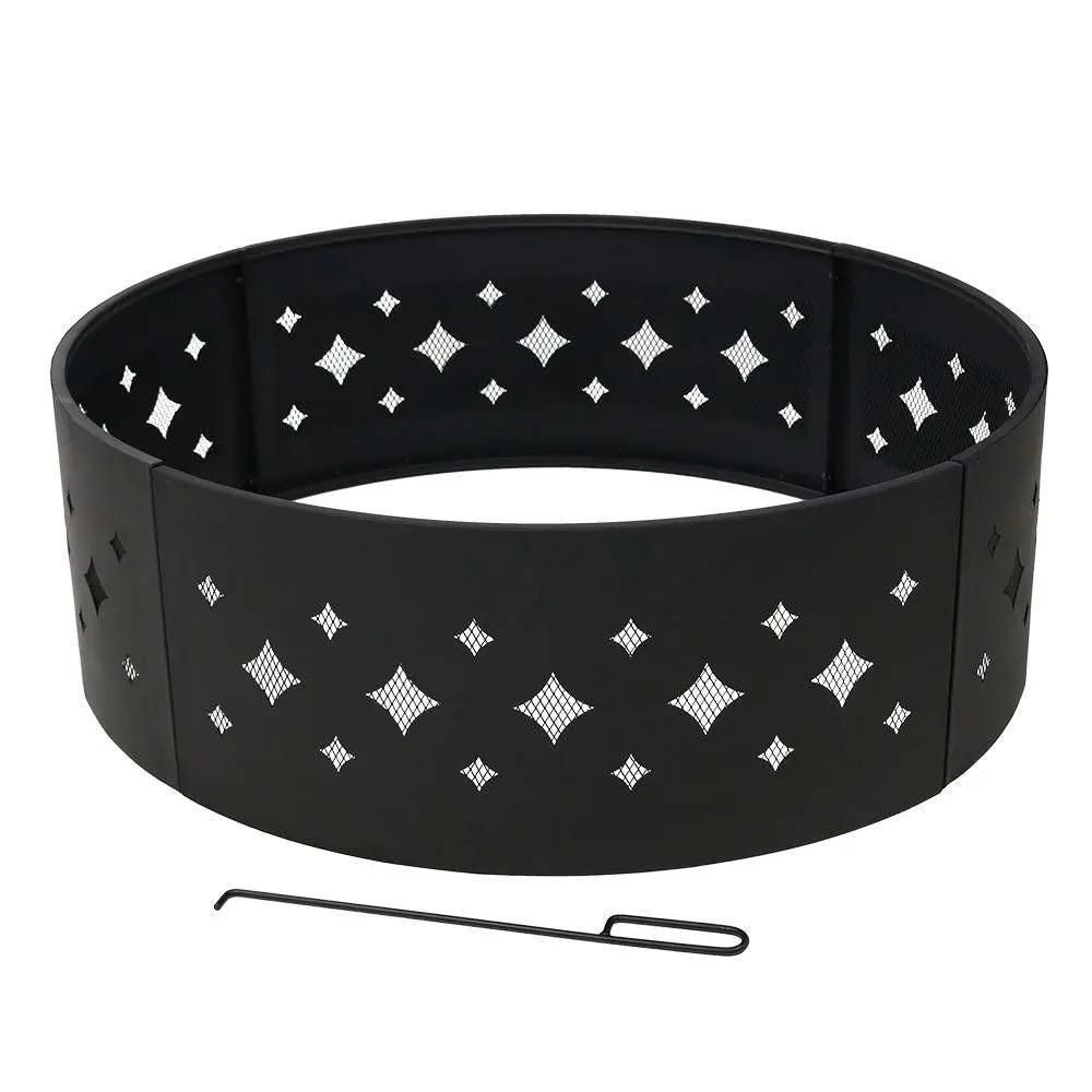 Heavy Duty 36-inch Black Steel Fire Pit Ring with Diamond Pattern by HomePacific