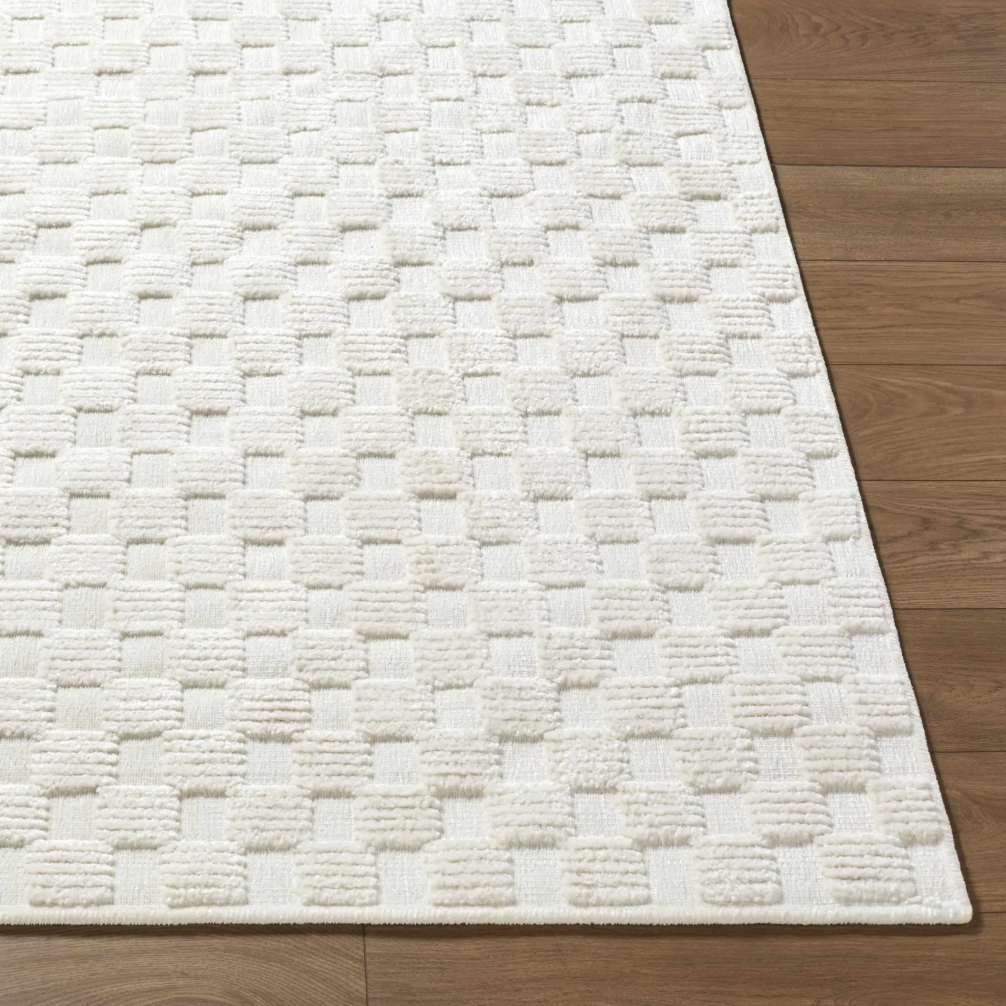 Anthea Off-White 3D Checkered Washable Rug by Boutique Rugs