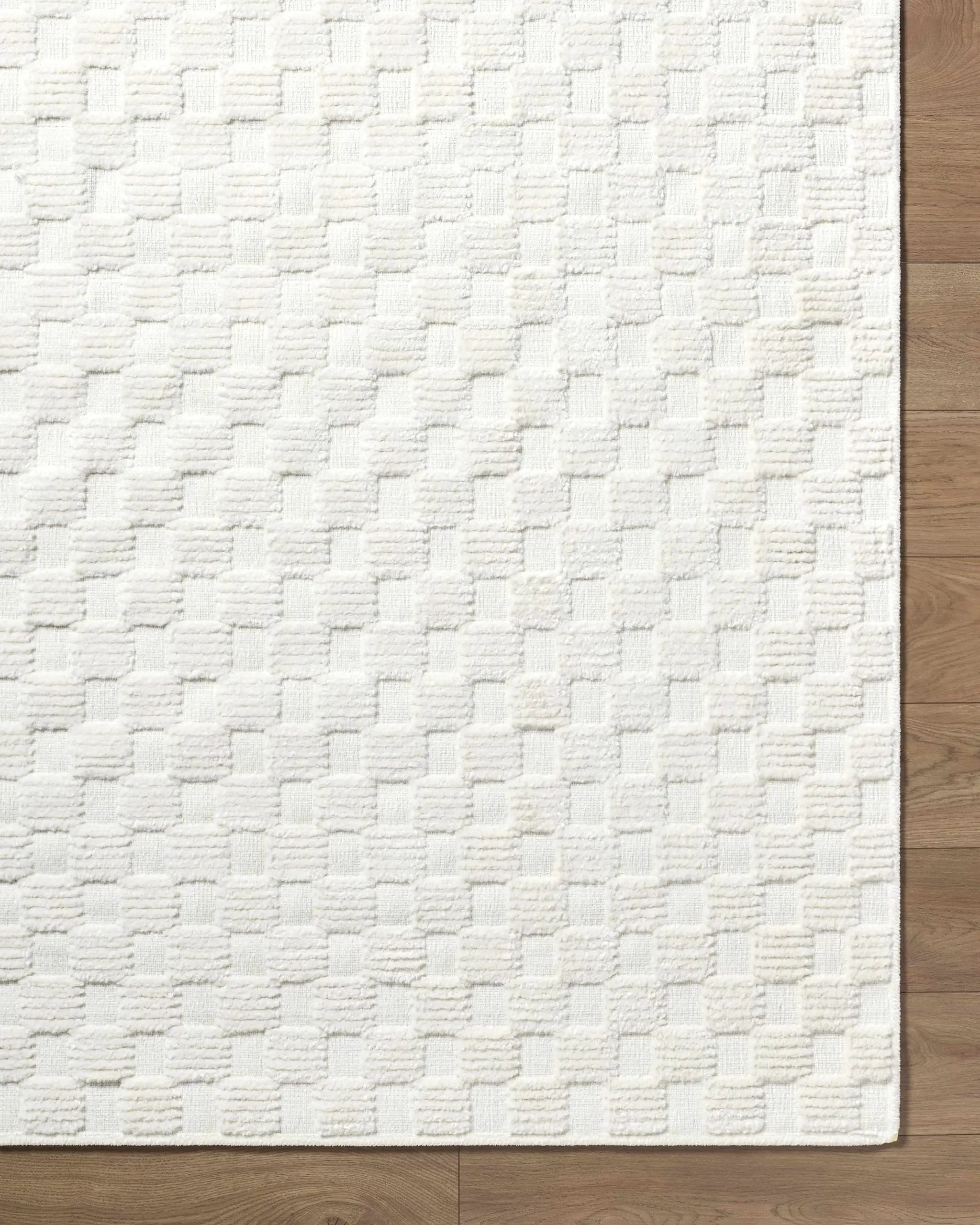 Anthea Off-White 3D Checkered Washable Rug by Boutique Rugs