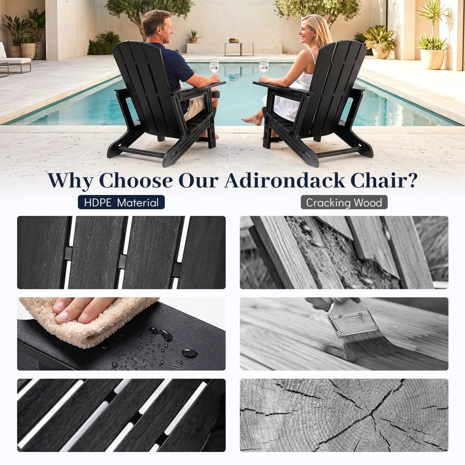 HDPE Adirondack Chair with Realistic Wood Grain by DirectDeals