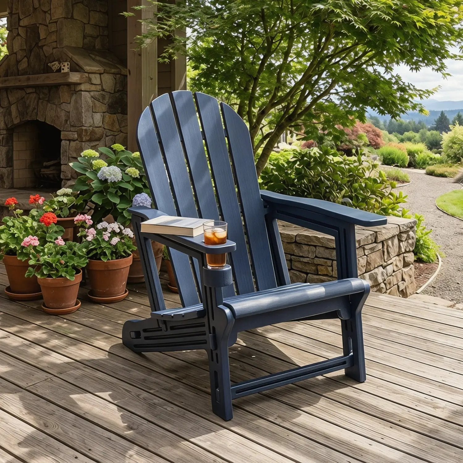 HDPE Adirondack Chair with Cup Holder - Weather Resistant by DirectDeals