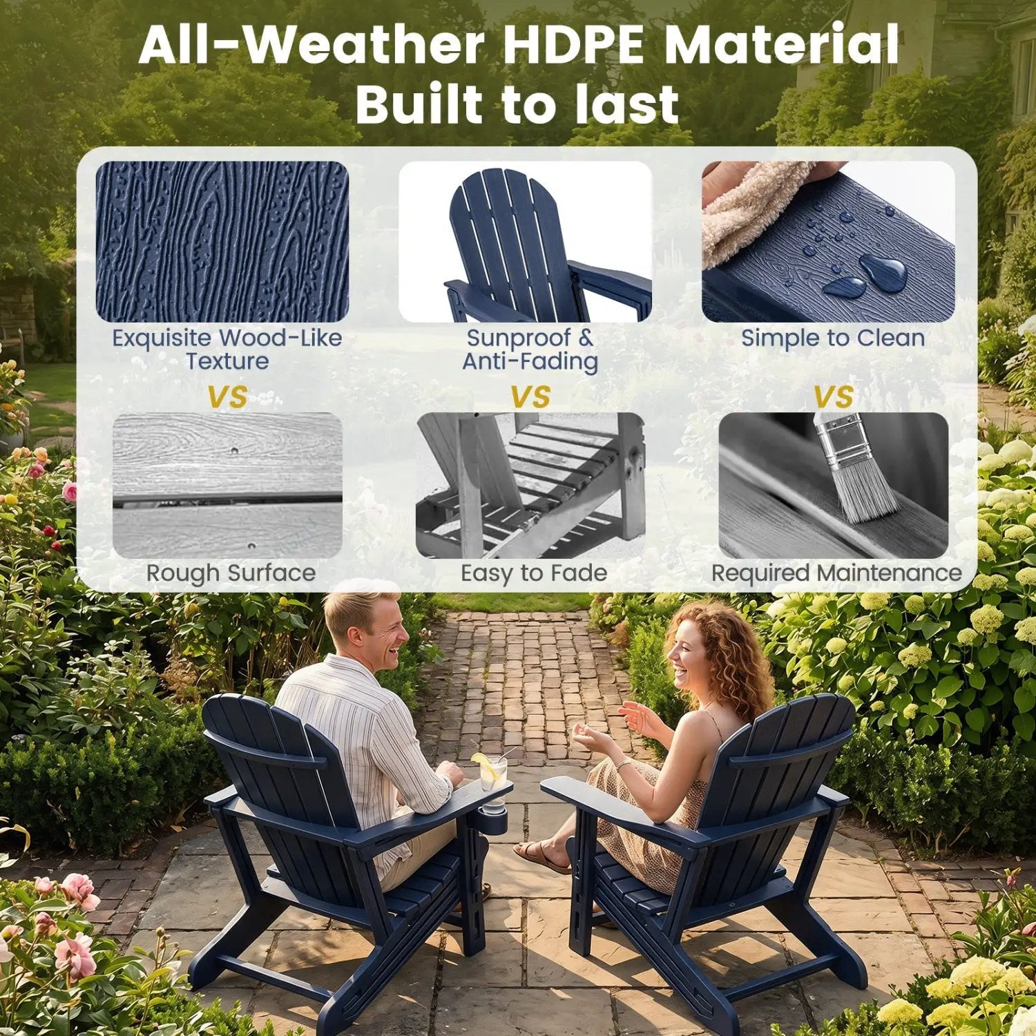 HDPE Adirondack Chair with Cup Holder - Weather Resistant by DirectDeals